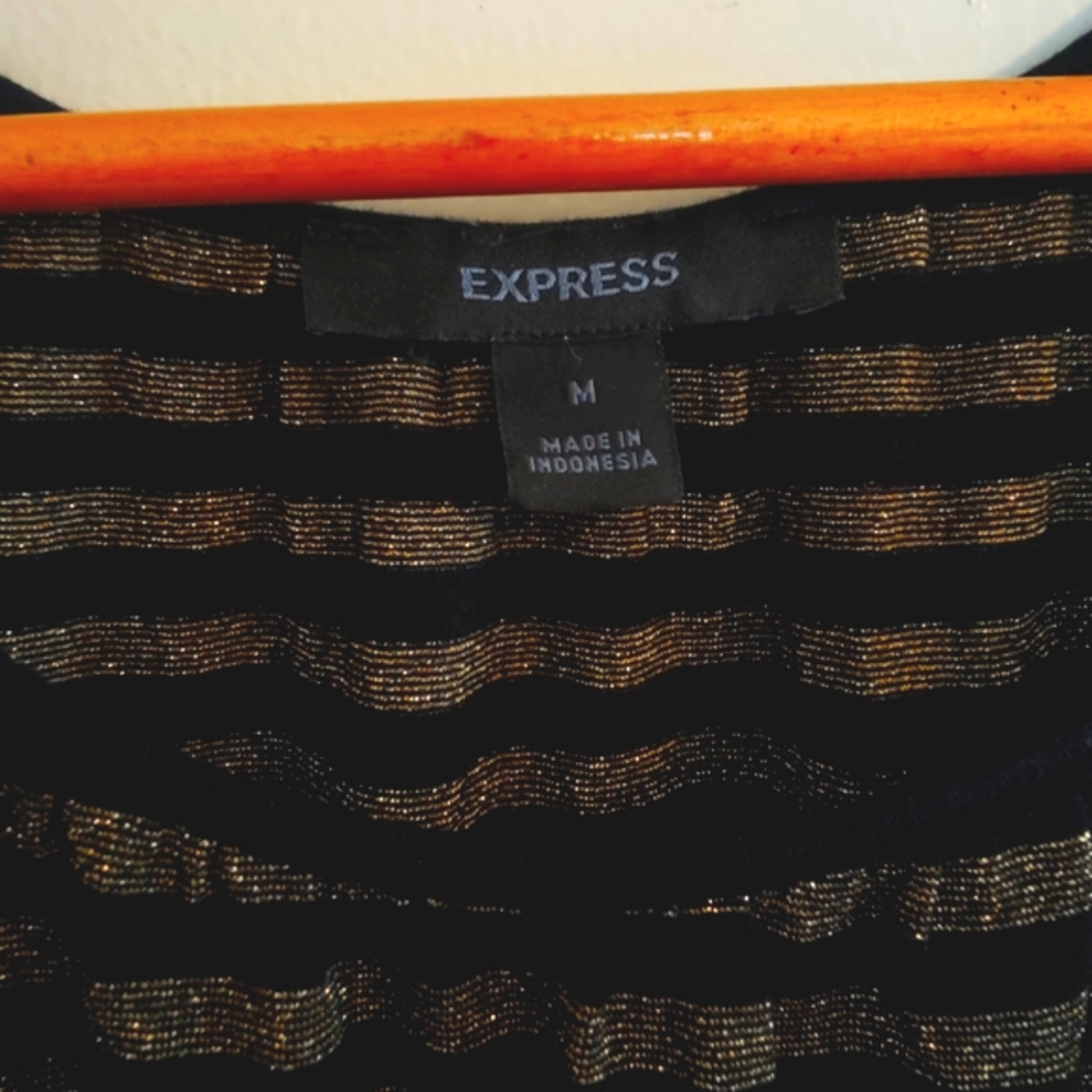 Y2K Express Black and Gold Striped Party Dress Corporate Goth NYE Whimsygoth - Picture 3 of 10